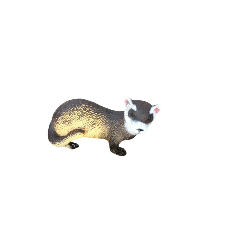 Miniature Ferret Figurine Brown &‎ White Hand-Painted Collectible Toy Animal